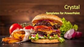  Presentation with hamburger - PPT theme having burger fries - fresh home-made hamburger served background and a tawny brown colored foreground