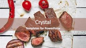  Presentation with restaurant menu - Theme enhanced with gourmet grill restaurant beef steak background and a red colored foreground