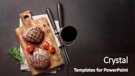  Presentation with steaks - Amazing slide deck having grilled fillet steaks on cutting board and glass of red wine top view with space for your text backdrop and a wine colored foreground