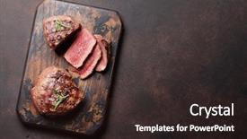  Presentation with airport boarding board - Amazing PPT theme having steakhouse - grilled fillet steaks on cutting backdrop and a wine colored foreground