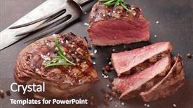  Presentation with steaks - Slide deck enhanced with grilled fillet steaks on stone background and a tawny brown colored foreground