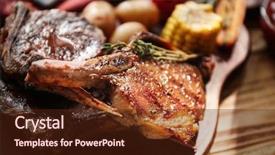  Presentation with grilled - PPT layouts featuring cowboy - wooden board with grilled meat background and a tawny brown colored foreground