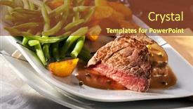  Presentation with wedges - Audience pleasing PPT theme consisting of steakhouse meal with rare beefsteak backdrop and a tawny brown colored foreground