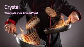  Presentation with food preparation - Slide set consisting of steaks into the air fire background and a wine colored foreground