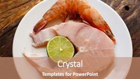  Presentation with steaks - Slide deck featuring steaks with lemon large shrimp background and a coral colored foreground