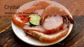  Presentation with steaks - Theme with steaks with lemon large shrimp background and a red colored foreground