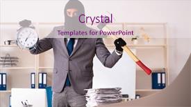  Presentation with gangster - Presentation design featuring steal - male gangster stealing information background and a sky blue colored foreground