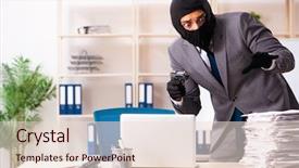  Presentation with gangster - Beautiful slide set featuring steal - male gangster stealing information backdrop and a lemonade colored foreground