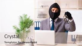  Presentation with gangster - Slide set having steal - male gangster stealing information background and a lemonade colored foreground