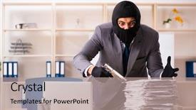  Presentation with gangster - Cool new slide deck with steal - male gangster stealing information backdrop and a coral colored foreground