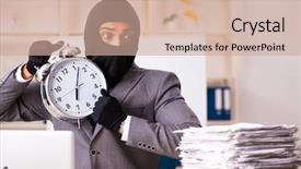  Presentation with gangster - Presentation design consisting of steal - male gangster stealing information background and a coral colored foreground