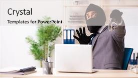  Presentation with gangster - Slide set with steal - male gangster stealing information background and a light gray colored foreground