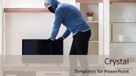  Presentation with house - Presentation design having stealing tv set from house background and a  colored foreground