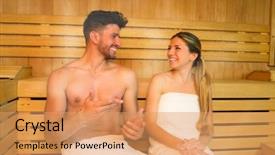  Presentation with steam - Colorful theme enhanced with steam bath in a sauna backdrop and a coral colored foreground