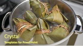  Presentation with dumpling - Audience pleasing presentation design consisting of steam boat - cook in water with rice backdrop and a coral colored foreground
