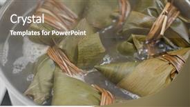  Presentation with dumpling - Presentation consisting of steam boat - cooking stick rice bamboo dumpling background and a violet colored foreground