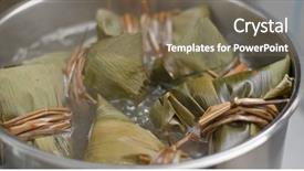  Presentation with dumpling - Slide set enhanced with steam boat - cooking with rice dumpling background and a violet colored foreground