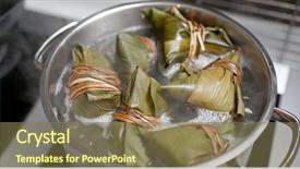  Presentation with dumpling - Presentation theme consisting of steam boat - rice dumpling cook at home background and a violet colored foreground