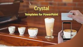  Presentation with smart card - Presentation theme featuring steam cell - hand photographing cup of cappuccino background and a tawny brown colored foreground