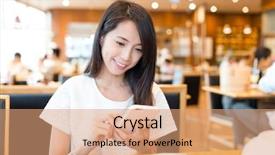  Presentation with chinese restaurant - PPT theme enhanced with steam cell - woman using mobile phone background and a coral colored foreground