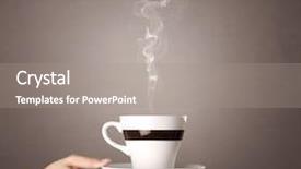  Presentation with coffee cup - Cool new slide set with steam energy - young female hand holding steaming backdrop and a gray colored foreground