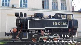  Presentation with engine - Presentation theme having steam engine higher technological school background and a dark gray colored foreground