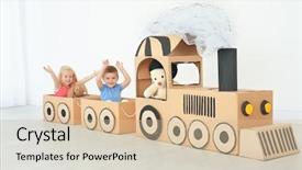  Presentation with children playing - Cool new theme with steam engines - little children playing with cardboard backdrop and a soft green colored foreground