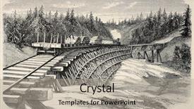  Presentation with railroad - PPT theme featuring steam engines - old illustration of a trestle background and a mint green colored foreground