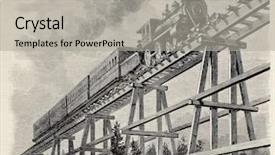  Presentation with train bridge - PPT layouts enhanced with steam engines - old illustration of train crossing background and a light gray colored foreground