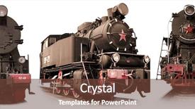 Presentation with train - Cool new PPT theme with steam engines - train retro backdrop and a tawny brown colored foreground