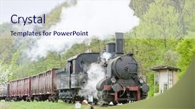  Presentation with steam engine train - PPT layouts consisting of steam freight train resavica serbia background and a sky blue colored foreground