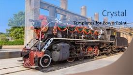  Presentation with steam - Slide set with steam-locomotive-with-colorful-festive background and a light blue colored foreground