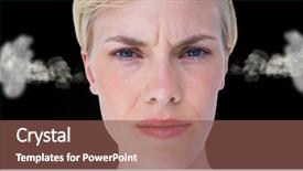  Presentation with steam - Beautiful slide deck featuring anger young woman with steam on ears black background backdrop and a violet colored foreground