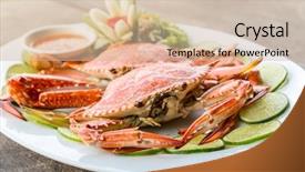  Presentation with lemon lime - Presentation theme consisting of steam red crab with lemon lime and spicy seafood sauce background and a soft green colored foreground