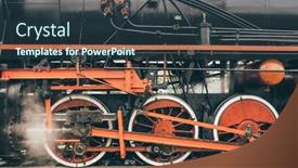  Presentation with steam train - Presentation theme featuring steam-train-locomotive-close-up background and a tawny brown colored foreground