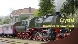  Presentation with steam train - Beautiful slides featuring football in south korea colours backdrop and a gold colored foreground