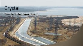  Presentation with steam turbine - Presentation featuring steam turbine - artificial channel on power station background and a light blue colored foreground