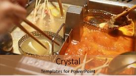  Presentation with steamboat - Audience pleasing slide set consisting of steamboat restaurant - chinese hot pot backdrop and a gold colored foreground