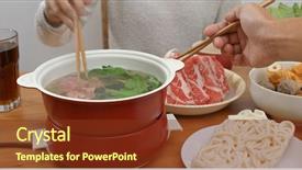  Presentation with steamboat - PPT theme featuring steamboat restaurant - chinese style hot pot background and a tawny brown colored foreground