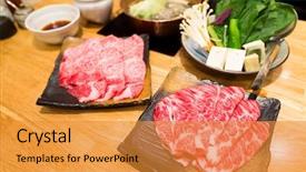  Presentation with japanese - Audience pleasing slides consisting of steamboat restaurant - japanese hot pot backdrop and a gold colored foreground