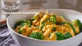  Presentation with cheddar - Presentation design having steamed-broccoli-with-melted-cheddar background and a coral colored foreground