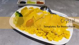  Presentation with sauce - Theme having steamed-chicken-rice-with-sauce background and a gold colored foreground