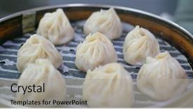  Presentation with dumpling - Cool new PPT theme with steamed chinese dumpling backdrop and a light gray colored foreground