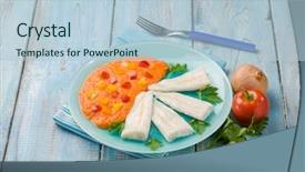  Presentation with capsicum - Presentation enhanced with steamed cod with capsicum cream background and a light blue colored foreground