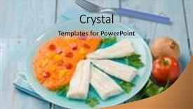  Presentation with capsicum - Amazing PPT theme having steamed cod with capsicum cream backdrop and a light blue colored foreground