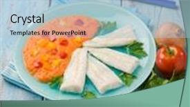  Presentation with capsicum - Beautiful slides featuring steamed cod with capsicum cream selective focus backdrop and a light blue colored foreground