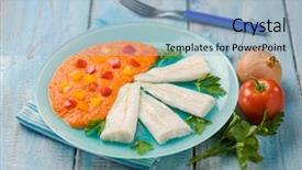  Presentation with capsicum - Colorful PPT layouts enhanced with steamed cod with capsicum cream selective focus backdrop and a light blue colored foreground