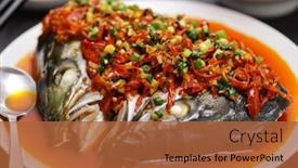  Presentation with fish - Slide deck having steamed-fish-head-with-chopped background and a red colored foreground