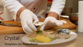  Presentation with food safety fish - Cool new slides with steamed mackerel fish healthy food backdrop and a coral colored foreground