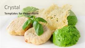  Presentation with fresh green broccoli - Amazing presentation design having steamed meatballs with green potato-broccoli puree and basil leaves backdrop and a lemonade colored foreground